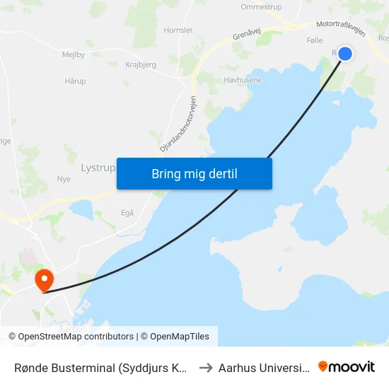 Rønde Busterminal (Syddjurs Kom) to Aarhus Universitet map