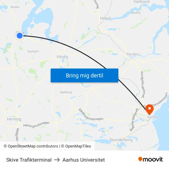 Skive Trafikterminal to Aarhus Universitet map