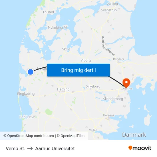 Vemb St. to Aarhus Universitet map