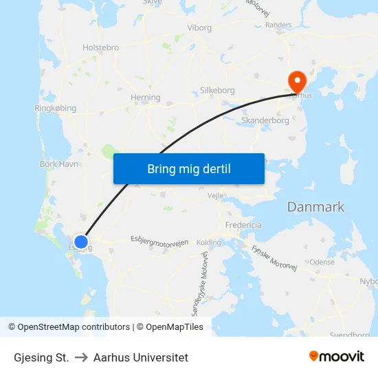 Gjesing St. to Aarhus Universitet map