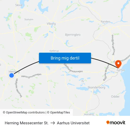 Herning Messecenter St. to Aarhus Universitet map