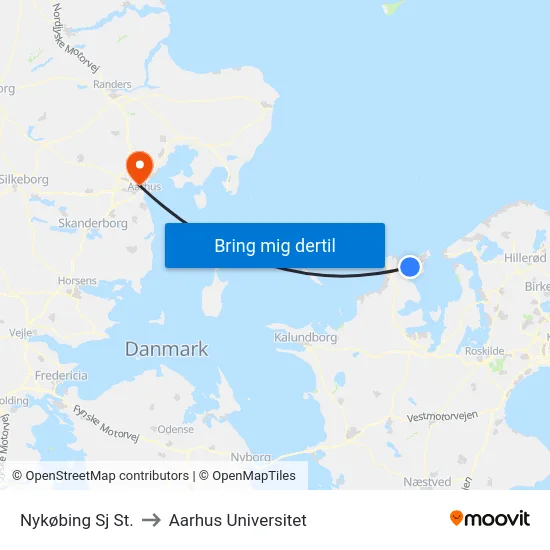 Nykøbing Sj St. to Aarhus Universitet map