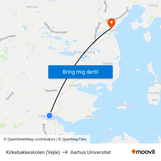 Kirkebakkeskolen (Vejle) to Aarhus Universitet map