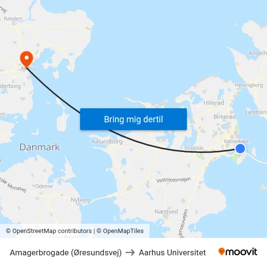 Amagerbrogade (Øresundsvej) to Aarhus Universitet map