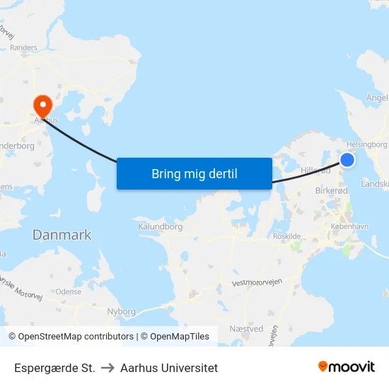 Espergærde St. to Aarhus Universitet map