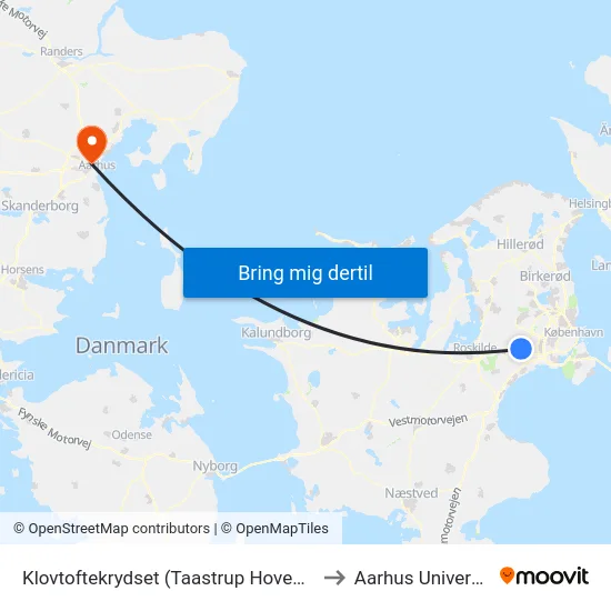 Klovtoftekrydset (Taastrup Hovedgade) to Aarhus Universitet map