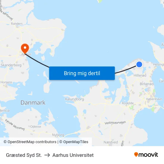 Græsted Syd St. to Aarhus Universitet map