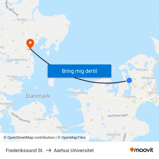Frederikssund St. to Aarhus Universitet map
