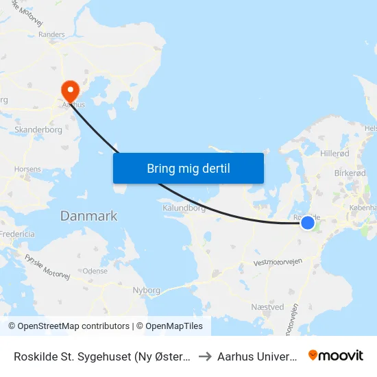 Roskilde St. Sygehuset (Ny Østergade) to Aarhus Universitet map