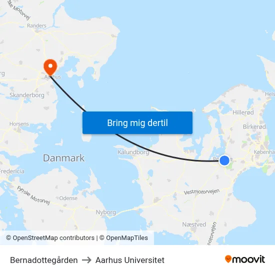 Bernadottegården to Aarhus Universitet map