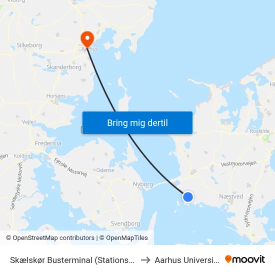 Skælskør Busterminal (Stationsvej) to Aarhus Universitet map