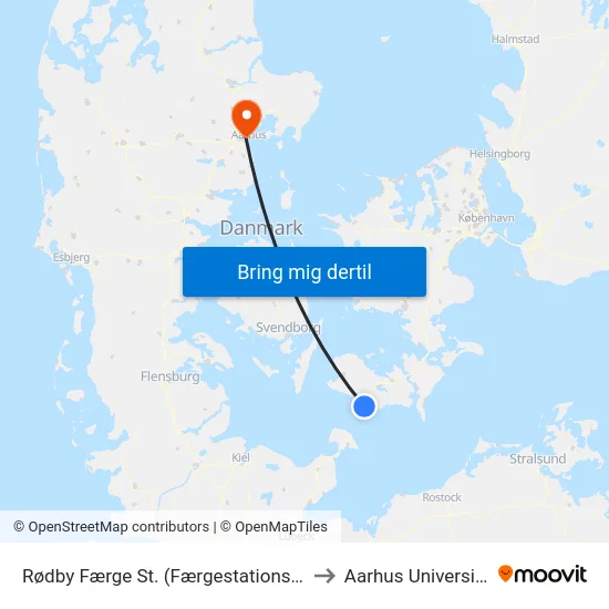 Rødby Færge St. (Færgestationsvej) to Aarhus Universitet map
