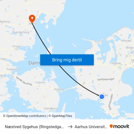 Næstved Sygehus (Ringstedgade) to Aarhus Universitet map