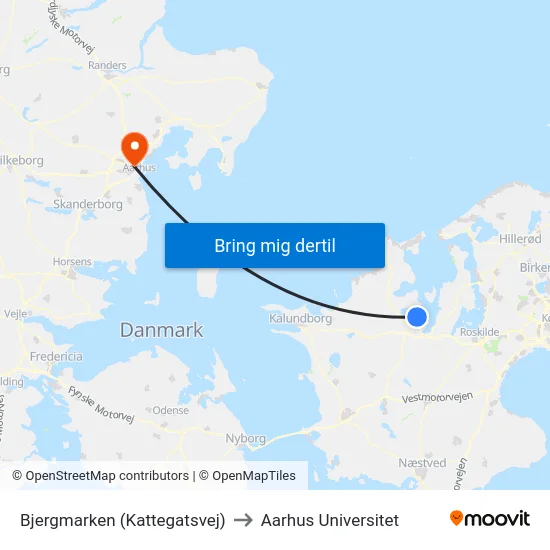 Bjergmarken (Kattegatsvej) to Aarhus Universitet map