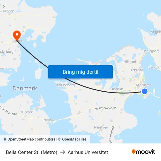 Bella Center St. (Metro) to Aarhus Universitet map