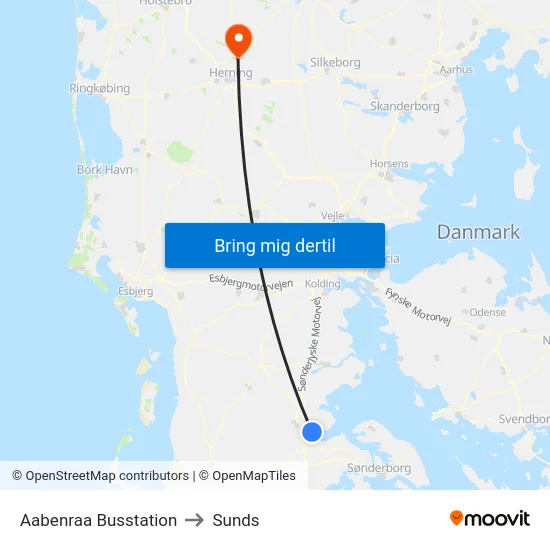 Aabenraa Busstation to Sunds map