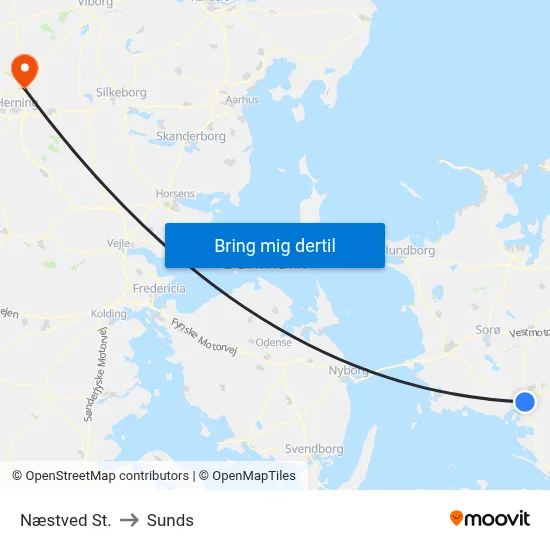 Næstved St. to Sunds map