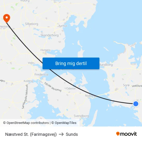 Næstved St. (Farimagsvej) to Sunds map
