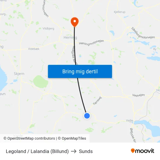 Legoland / Lalandia (Billund) to Sunds map