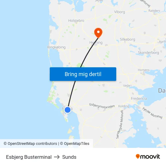 Esbjerg Busterminal to Sunds map