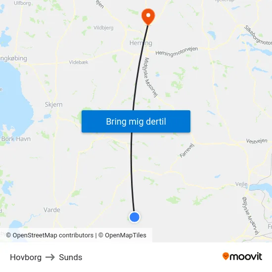 Hovborg to Sunds map