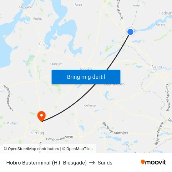 Hobro Busterminal (H.I. Biesgade) to Sunds map