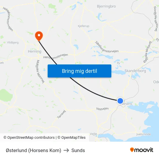 Østerlund (Horsens Kom) to Sunds map