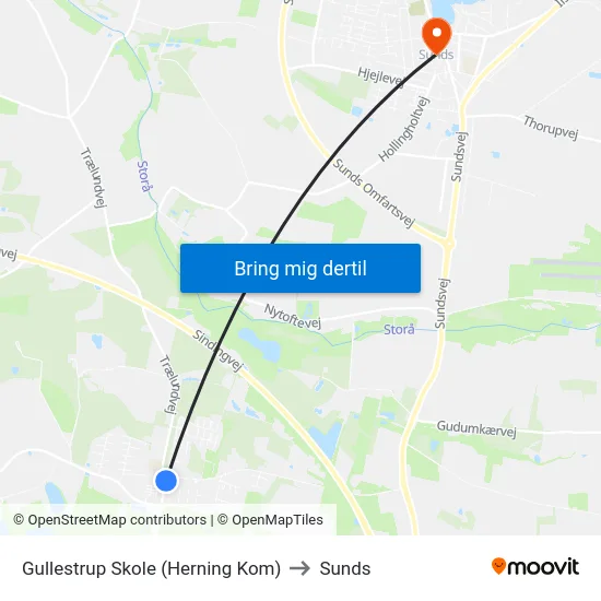 Gullestrup Skole (Herning Kom) to Sunds map