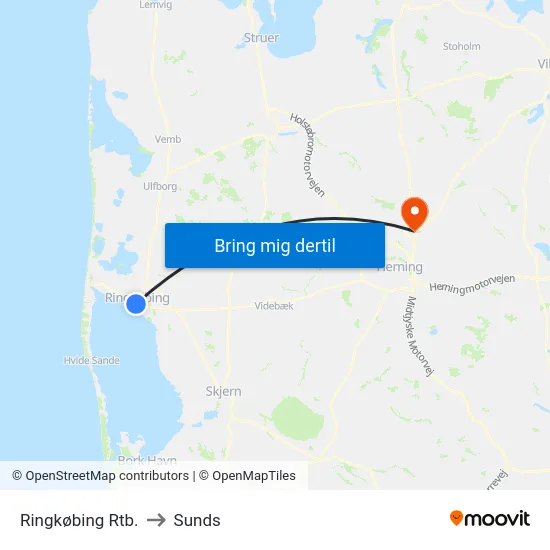 Ringkøbing Rtb. to Sunds map