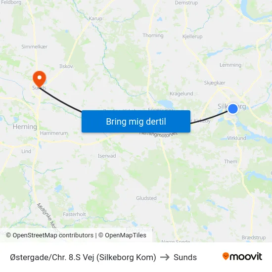 Østergade/Chr. 8.S Vej (Silkeborg Kom) to Sunds map