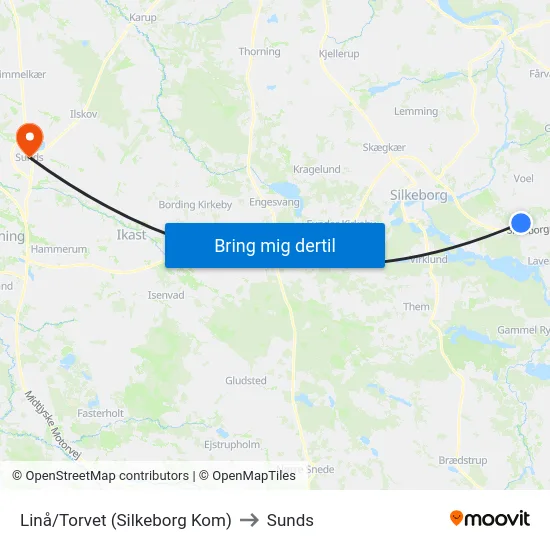 Linå/Torvet (Silkeborg Kom) to Sunds map