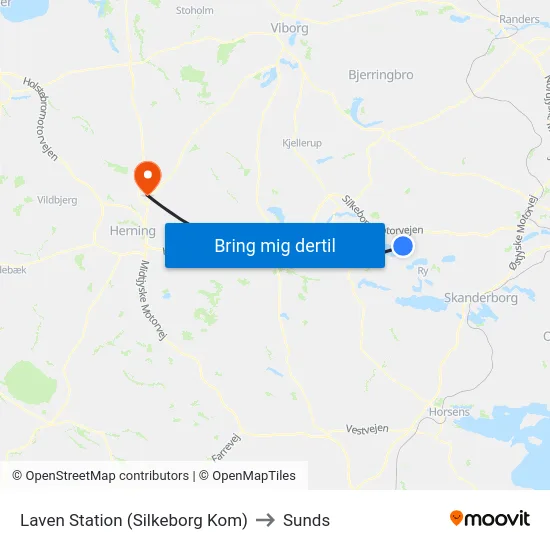 Laven Station (Silkeborg Kom) to Sunds map