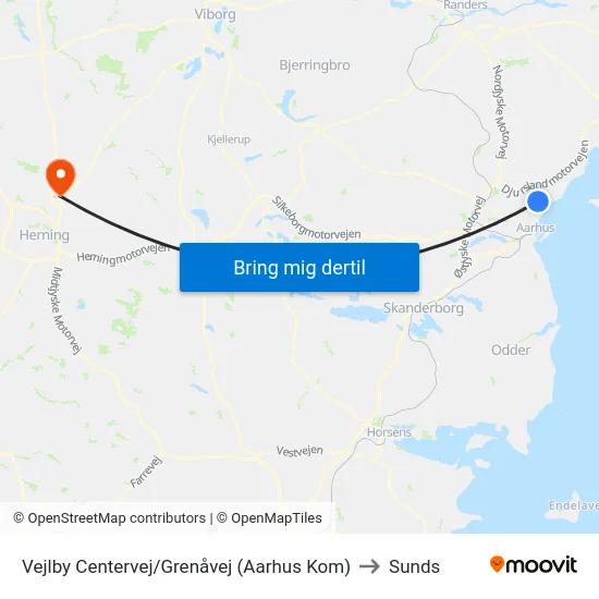 Vejlby Centervej/Grenåvej (Aarhus Kom) to Sunds map