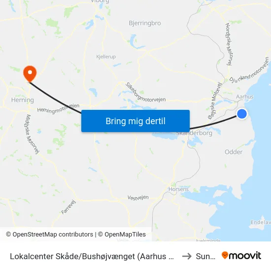 Lokalcenter Skåde/Bushøjvænget (Aarhus Kom) to Sunds map