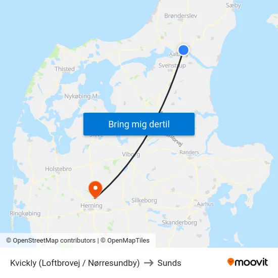 Kvickly (Loftbrovej / Nørresundby) to Sunds map