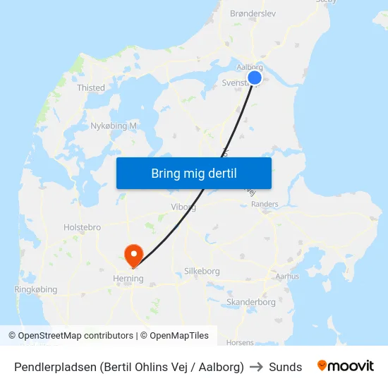 Pendlerpladsen (Bertil Ohlins Vej / Aalborg) to Sunds map