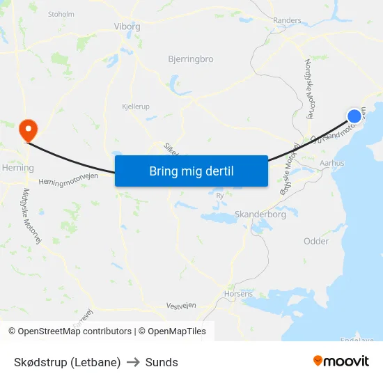 Skødstrup (Letbane) to Sunds map