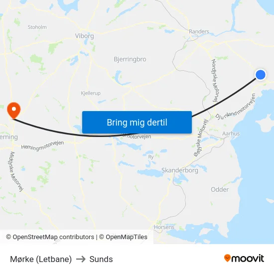 Mørke (Letbane) to Sunds map