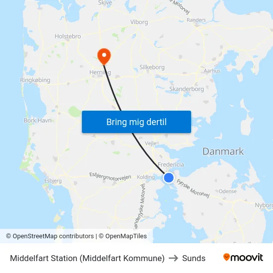 Middelfart Station (Middelfart Kommune) to Sunds map