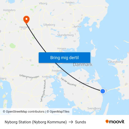 Nyborg Station (Nyborg Kommune) to Sunds map