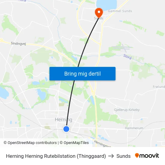 Herning Herning Rutebilstation (Thinggaard) to Sunds map