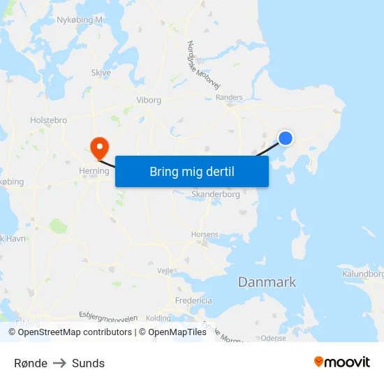 Rønde to Sunds map