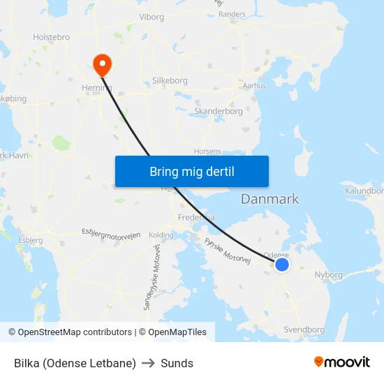 Bilka (Odense Letbane) to Sunds map