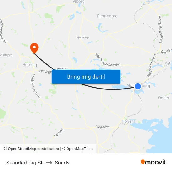 Skanderborg St. to Sunds map
