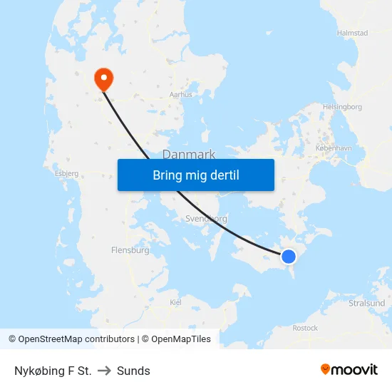 Nykøbing F St. to Sunds map