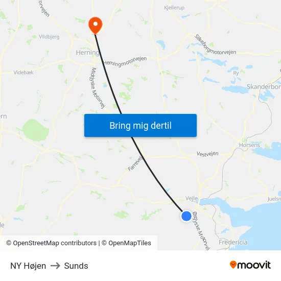 NY Højen to Sunds map