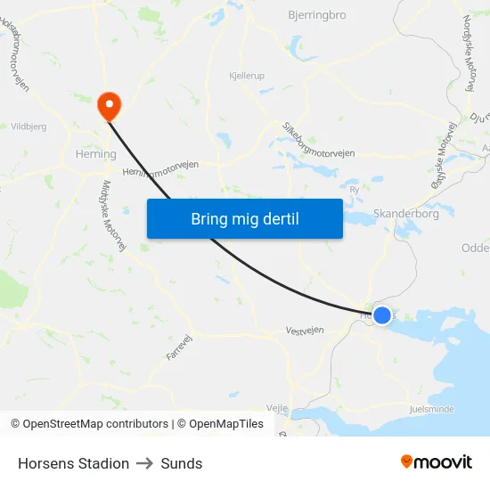 Horsens Stadion to Sunds map