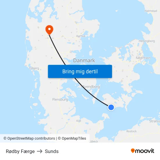 Rødby Færge to Sunds map
