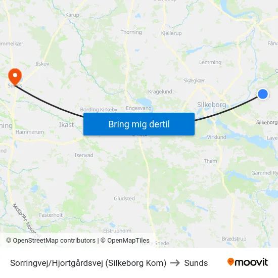 Sorringvej/Hjortgårdsvej (Silkeborg Kom) to Sunds map