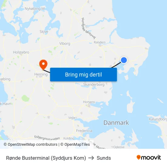 Rønde Busterminal (Syddjurs Kom) to Sunds map